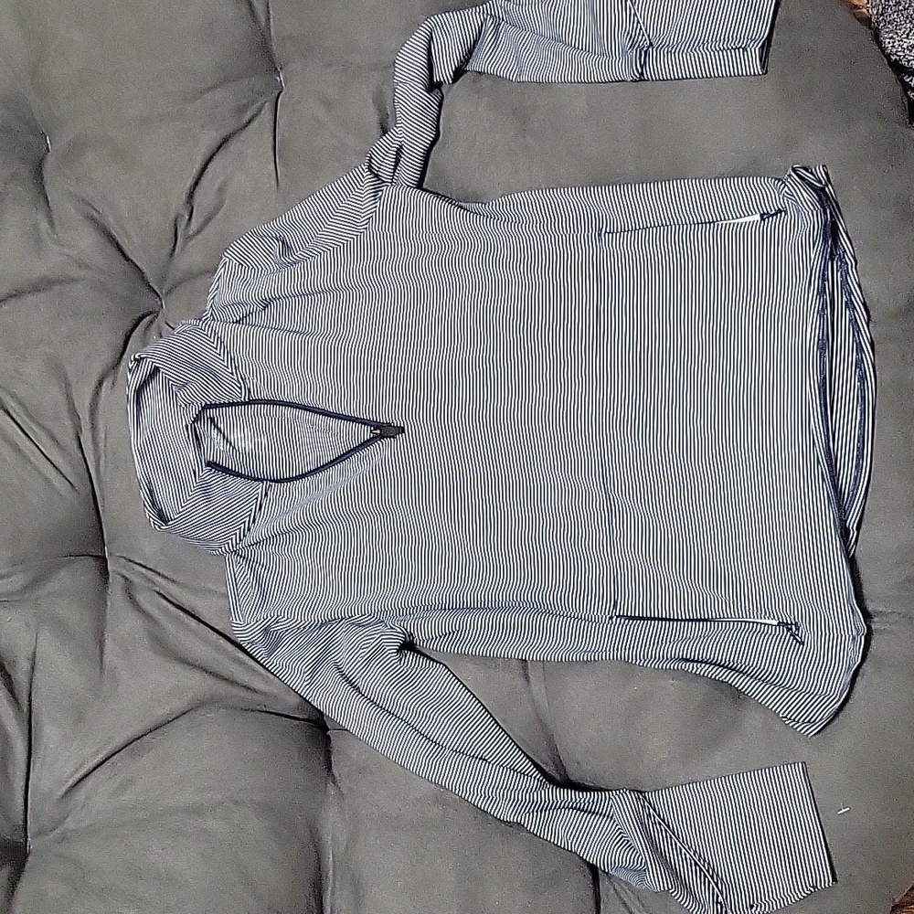 Blue and white striped half zip